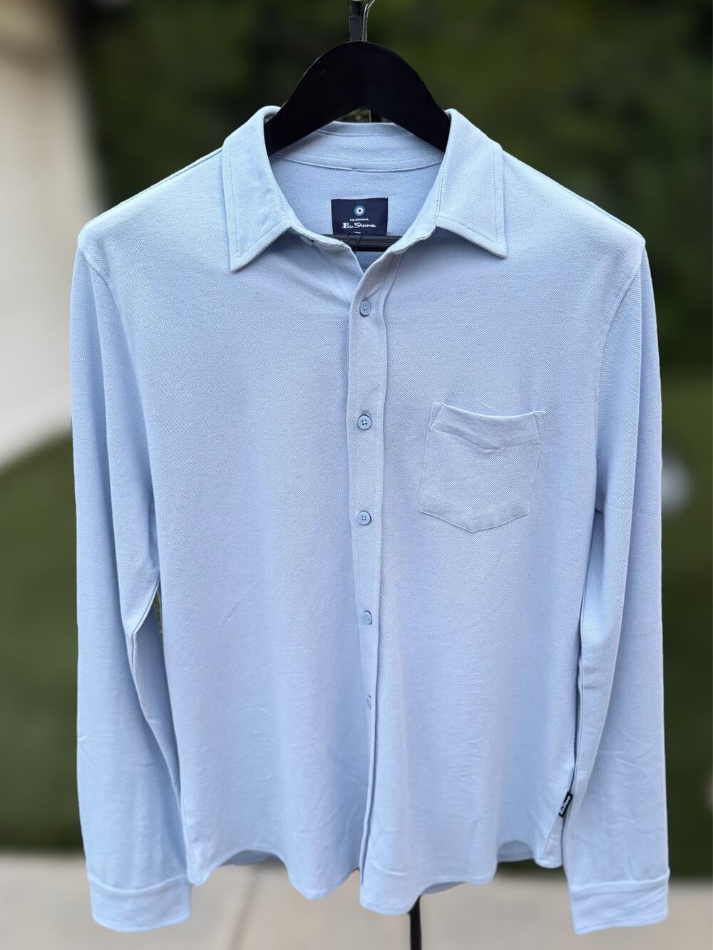 Ben Sherman Mens Medium Sky Blue Knit Button Shirt Long Sleeve Pocket NWT